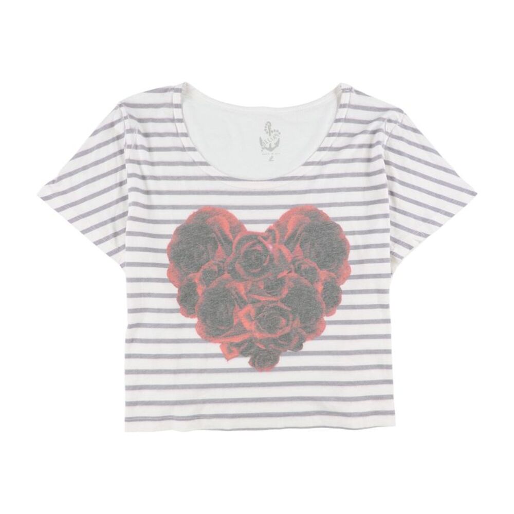 dELiA*s Womens Juniors Striped, Rose Heart Graphic T-Shirt, NWT